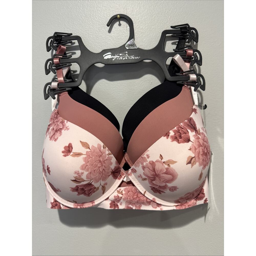 NWT Marilyn Monroe 3 Pack Laser Mega Push Up Bras 36C Black Pink Floral Soft - Picture 2 of 5